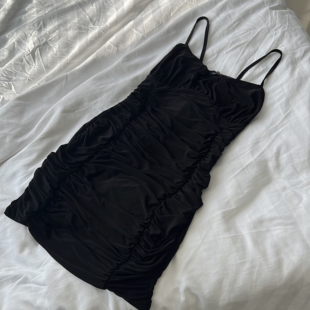 Shape black slinky ruched bodycon dress